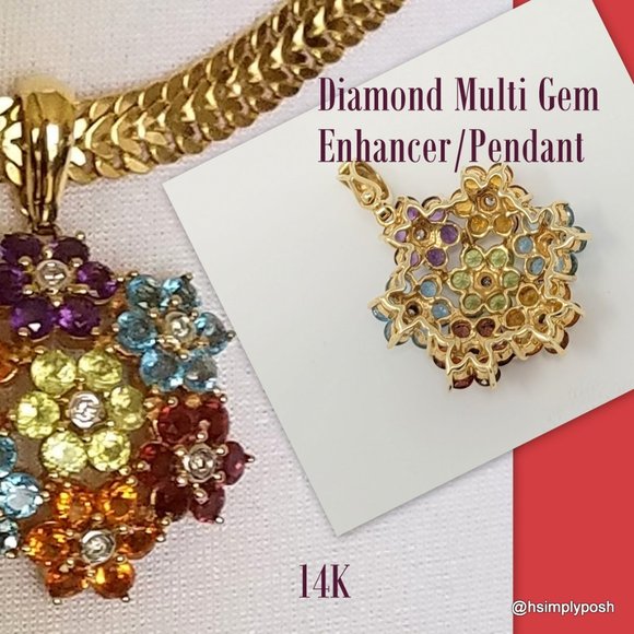 4.15ctw Multi-Gem Floral Pendant Enhancer – Diamonds, Citrine, Amethyst & more - Picture 4 of 4